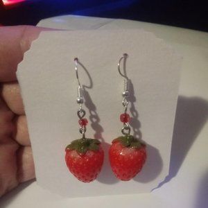 Handmade Anime Manga Videogame Gamer Kawaii Cute Cosplay Strawberry Earrings!